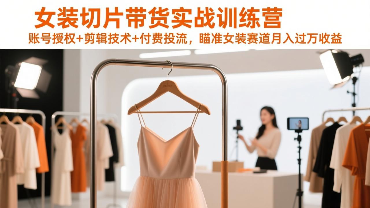 女装切片带货实战训练营,账号授权+剪辑技术+付费投流,瞄准女装赛道月入过万收益-网创项目总站