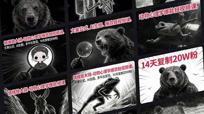 情绪放大镜-动物心理学爆款短视频课,文案公式、AI生图、多平台变现,14天复制20W粉-网创项目总站