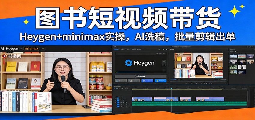 图书短视频带货：Heygen+minimax实操，AI洗稿 ，批量剪辑出单-网创项目总站