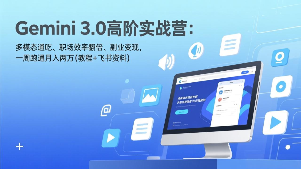 Gemini 3.0高阶实战营：多模态通吃、职场效率翻倍、副业变现，一周跑通月入两万(教程+飞书资料-网创项目总站
