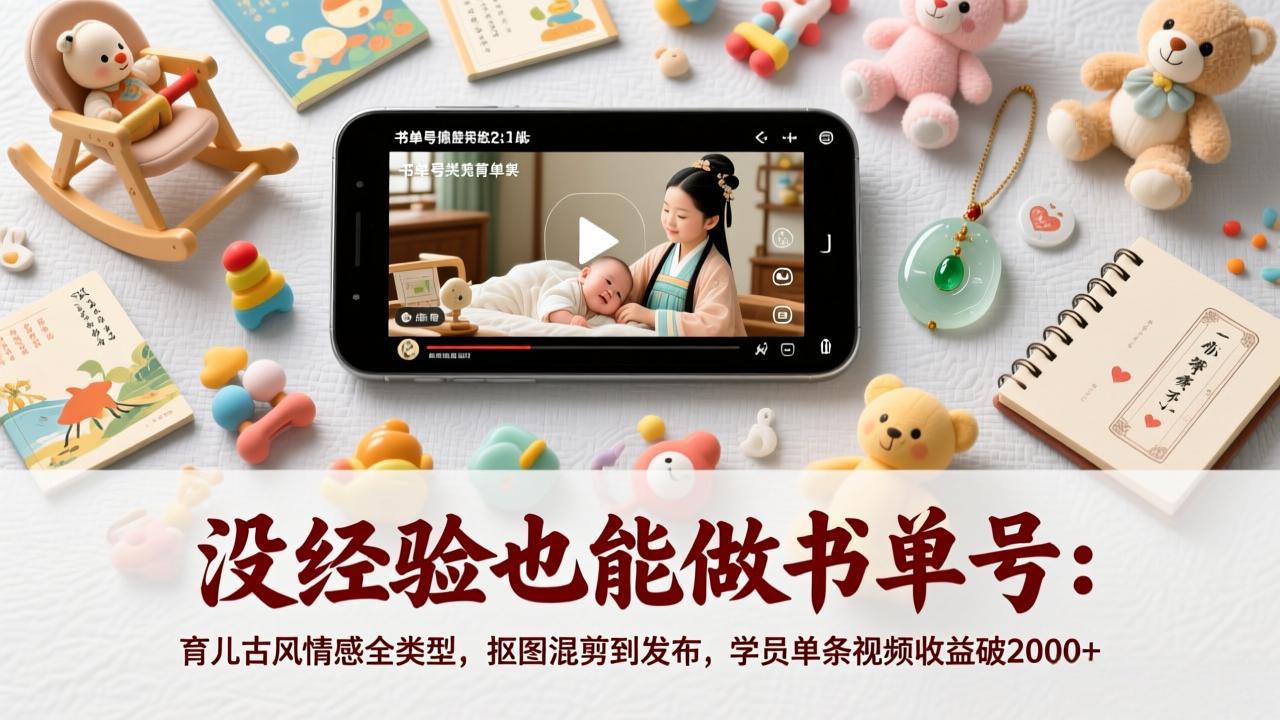 没经验也能做书单号：育儿古风情感全类型，抠图混剪到发布，学员单条视频收益破2000+-网创项目总站