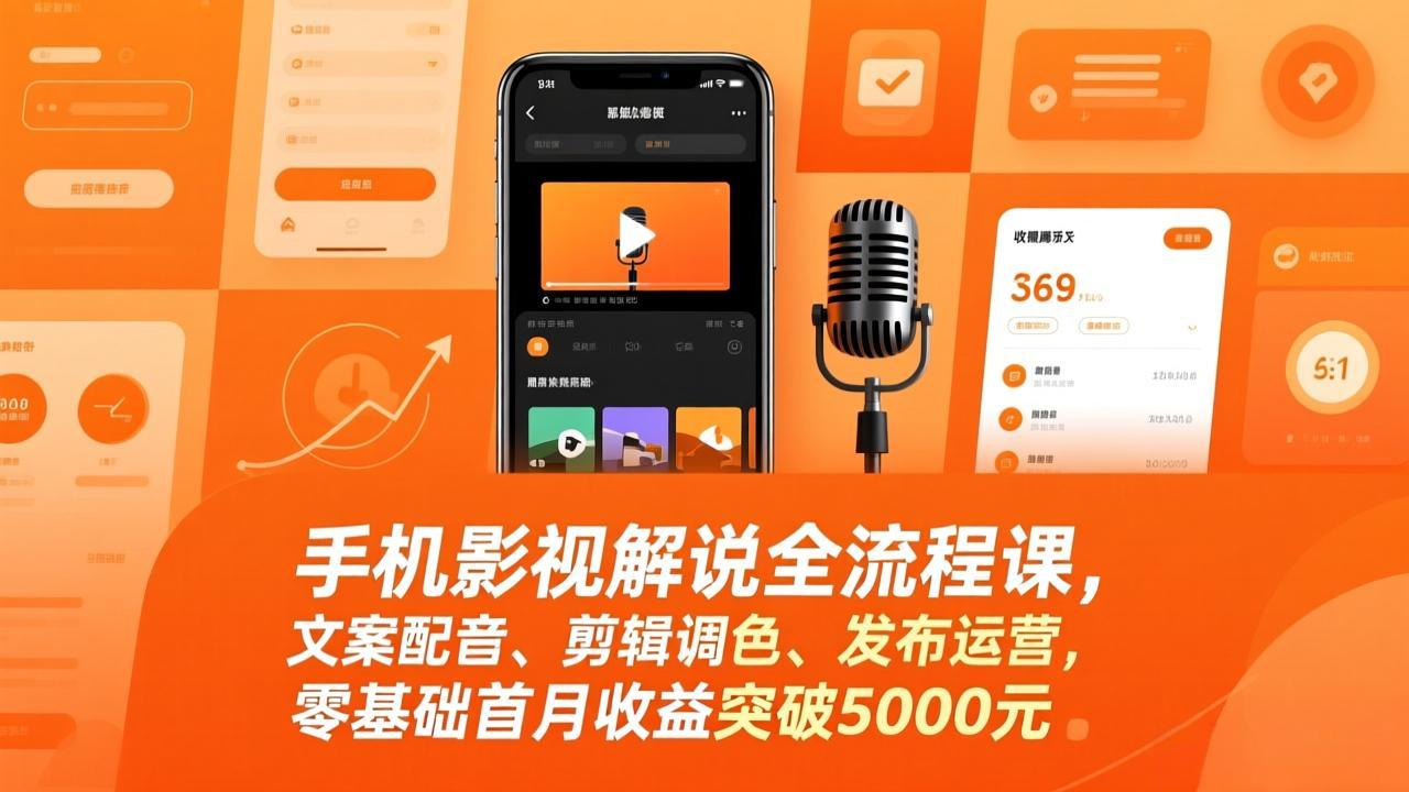 手机影视解说全流程课,文案配音、剪辑调色、发布运营,零基础首月收益突破5000元-网创项目总站