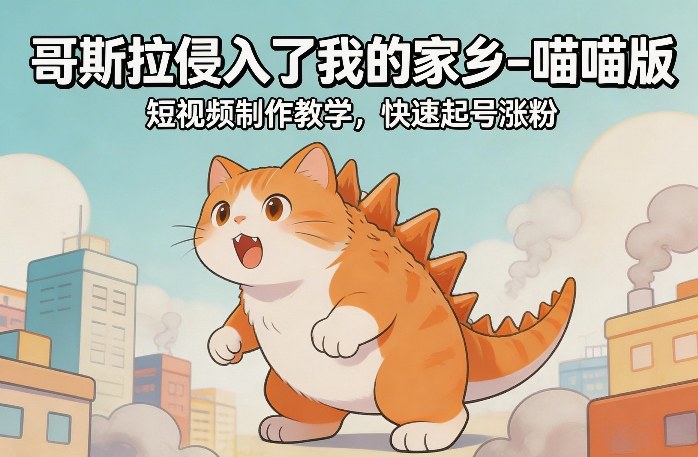 哥斯拉侵入了我的家乡–喵喵版短视频制作教学,快速起号涨粉-网创项目总站