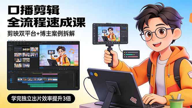 口播剪辑全流程速成课，剪映双平台+博主案例拆解，学完独立出片效率提升3倍-网创项目总站