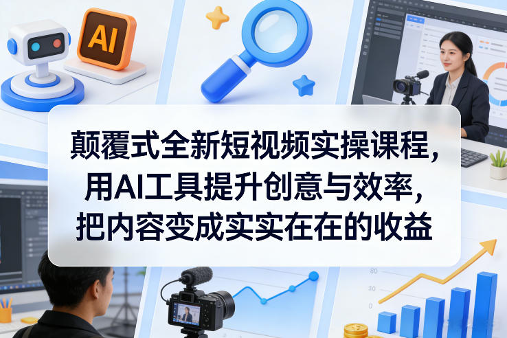 颠覆式全新短视频实操课程，用AI工具提升创意与效率，把内容变成实实在在的收益-网创项目总站