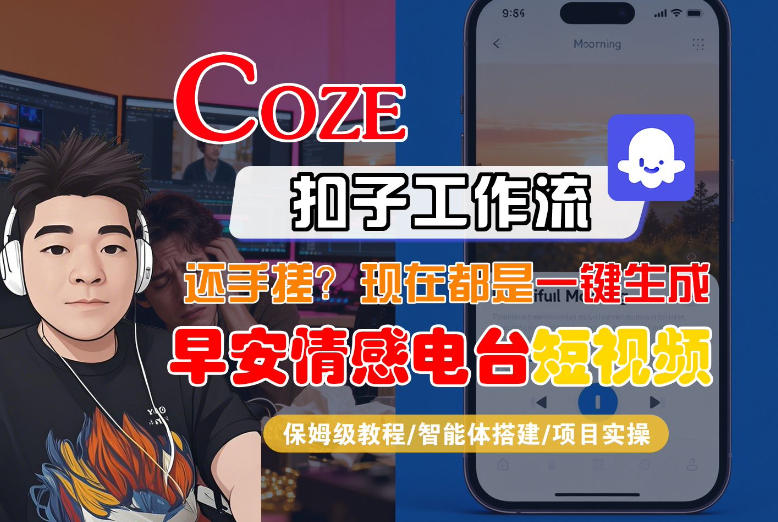 【Coze工作流搭建实操教程】【coze】早安情感电台日签视频还在手动做？用扣子工作流自动生成，省时90%-网创项目总站