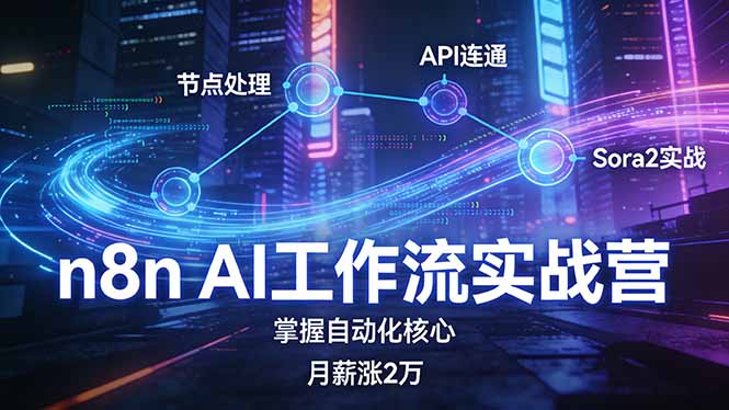 n8n AI工作流实战营，节点处理+API连通+Sora2实战，掌握自动化核心月薪涨2万-网创项目总站