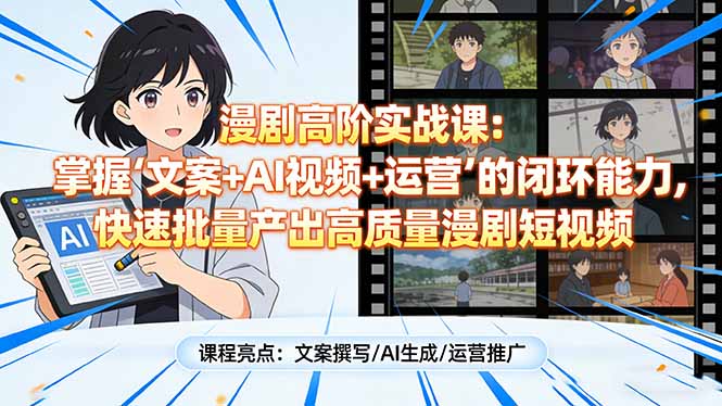 漫剧高阶实战课：掌握“文案+AI视频+运营”的闭环能力，快速批量产出高质量漫剧短视频-网创项目总站