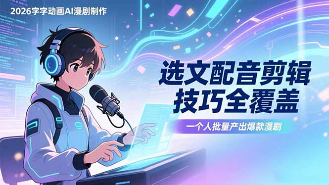 2026字字动画AI漫剧制作-1期，选文配音剪辑技巧全覆盖，一个人就能批量产出爆款漫剧-网创项目总站