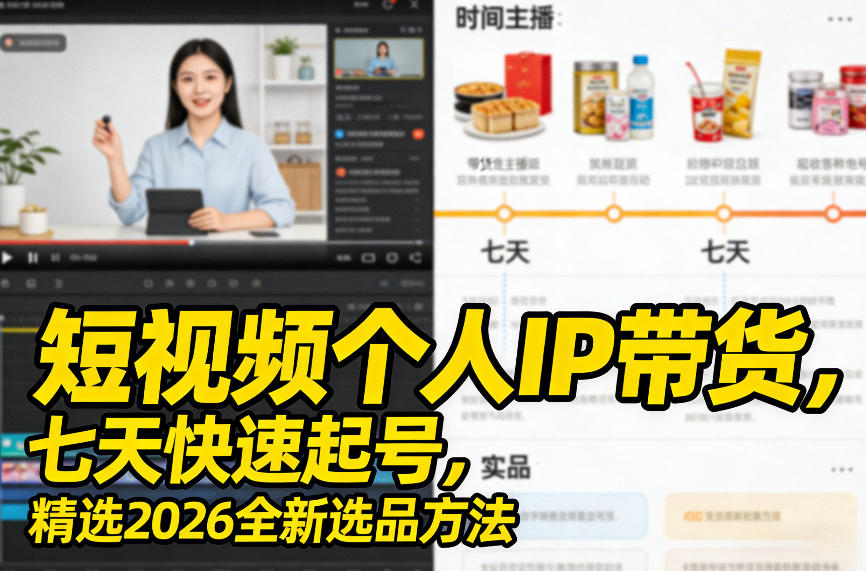 短视频个人IP带货，七天快速起号，精选2026全新选品方法-网创项目总站