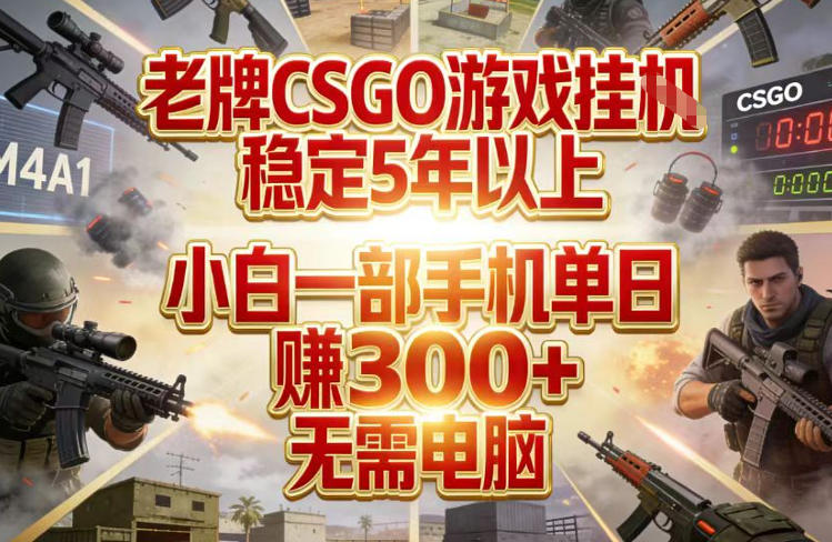 老牌CSGO游戏挂G，稳定5年以上，小白一部手机单日賺3张+，无需电脑【揭秘】-网创项目总站