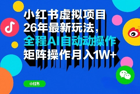 小红书虚拟项目26年最新玩法，全程AI自动操作，矩阵操作月入1W＋【揭秘】-网创项目总站