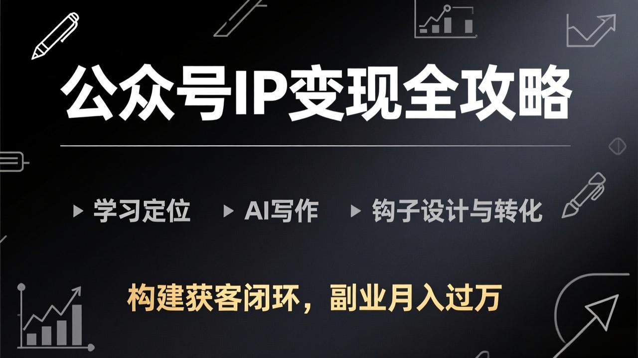公众号IP变现全攻略-更新，学习定位、AI写作、钩子设计与转化，构建获客闭环，副业月入过万-网创项目总站