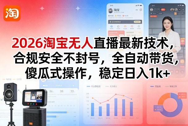 2026淘宝无人直播最新技术，合规安全不封号，全自动带货，傻瓜式操作，稳定日入1k+【揭秘】-网创项目总站