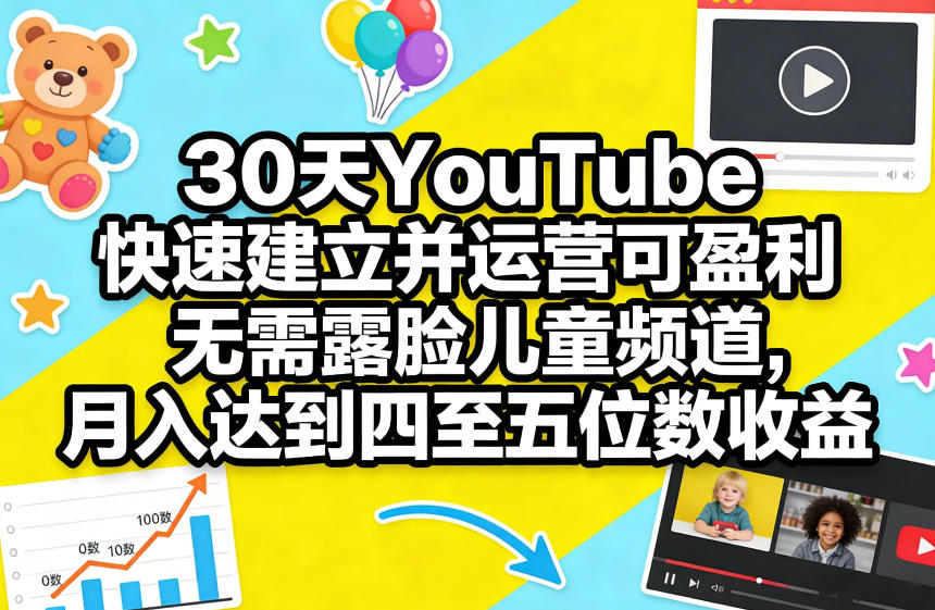 30天YouTube快速建立并运营可盈利无需露脸儿童频道，月入达到四至五位数收益-网创项目总站