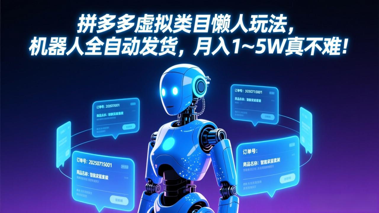 拼多多虚拟类目懒人玩法，机器人全自动发货，月入 1-5W 真不难！-网创项目总站