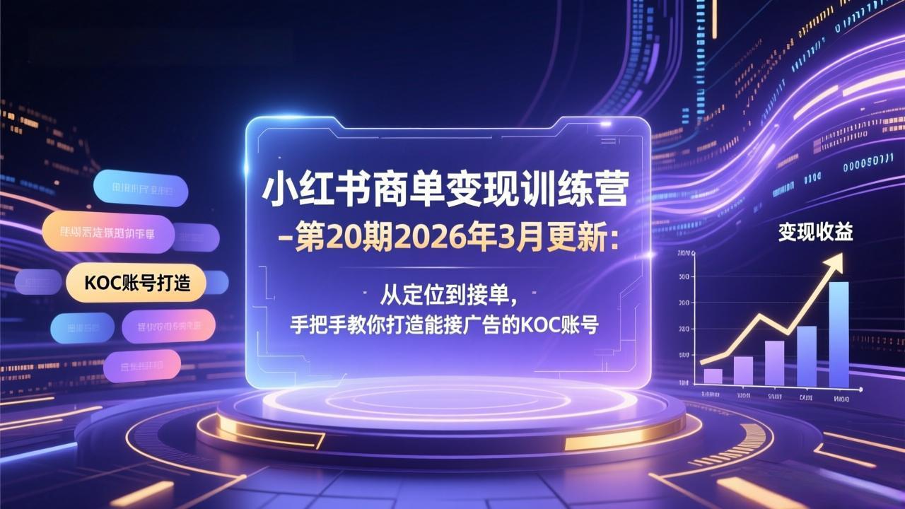 小红书商单变现训练营-第20期26年3月更新：从定位到接单，手把手教你打造能接广告的KOC账号-网创项目总站