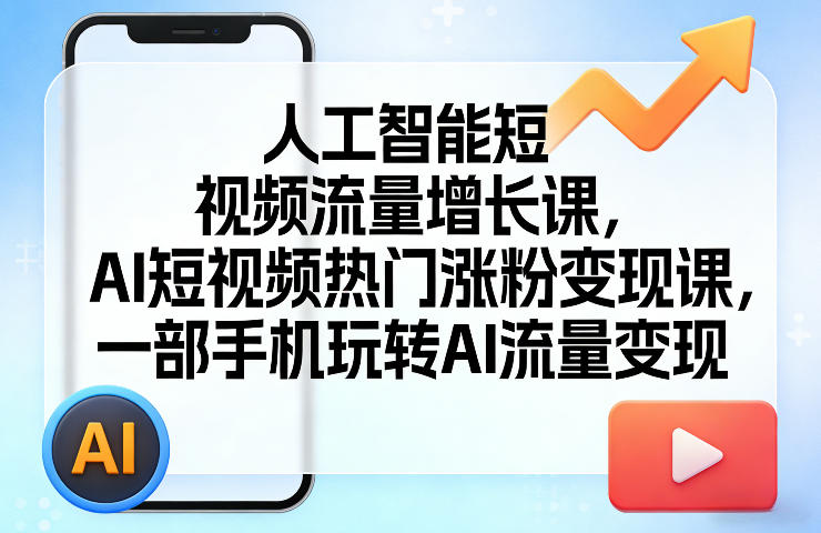 人工智能短视频流量增长课，AI短视频热门涨粉变现课，一部手机玩转AI流量变现-网创项目总站