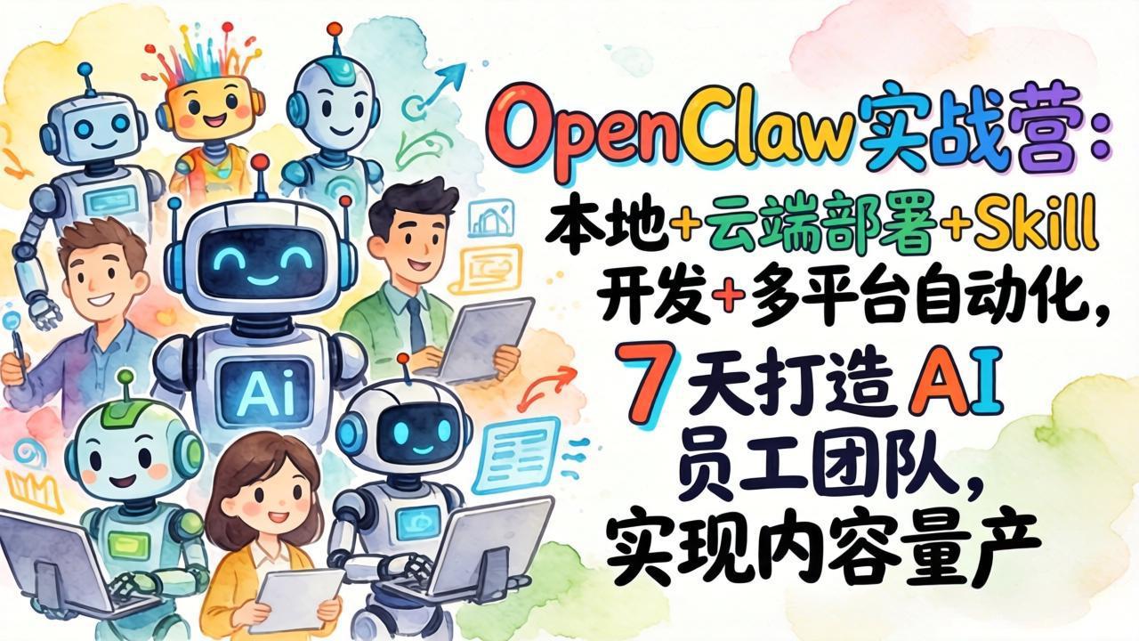 OpenClaw实战营:本地+云端部署+Skill开发+多平台自动化,7 天打造 AI 员工团队,实现内容量产-网创项目总站
