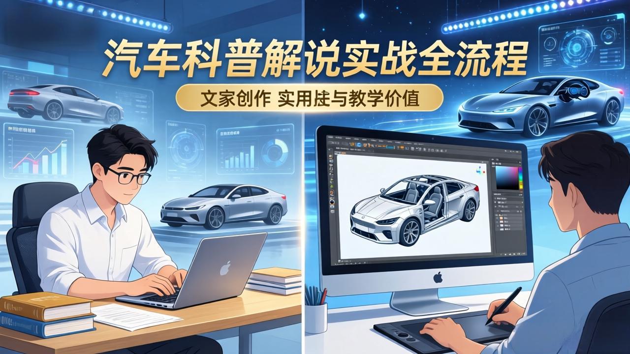 抖音汽车科普解说实战：文案+动画+画面处理+去水印全流程，打造专业汽车科普视频-网创项目总站