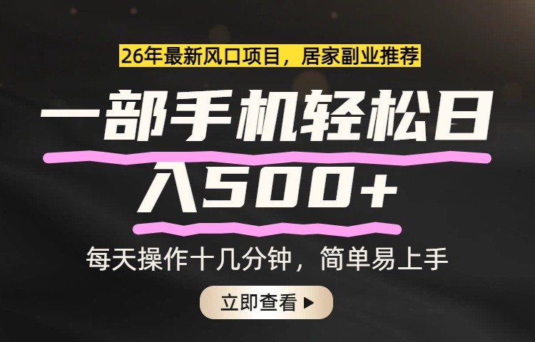 26年居家副业首选，一部手机轻松日入500+，长期稳定可做-网创项目总站