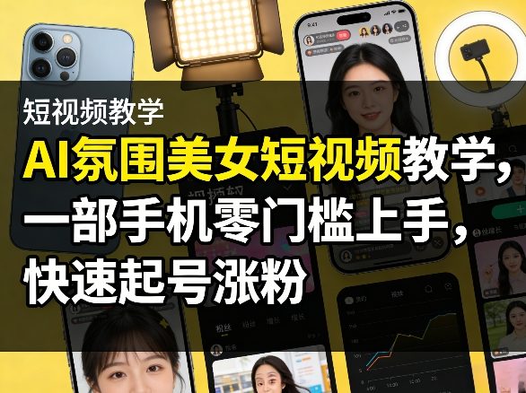 AI氛围美女短视频教学,一部手机零门槛上手,快速起号涨粉-网创项目总站