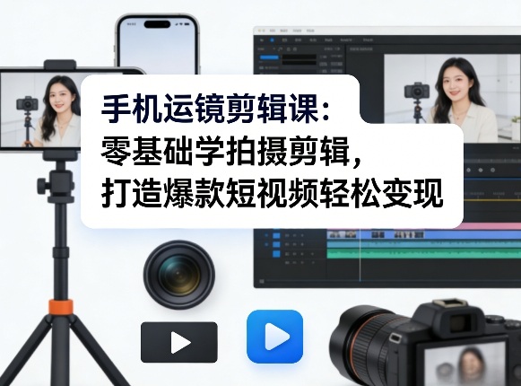 手机运镜剪辑课：零基础学拍摄剪辑，打造爆款短视频轻松变现-网创项目总站