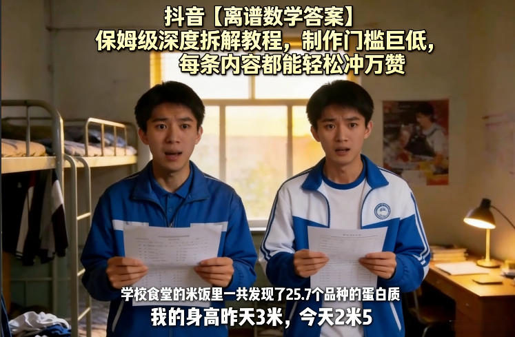 抖音【离谱数学答案】保姆级深度拆解教程，制作门槛巨低，每条内容都能轻松冲万赞，附详细步骤-网创项目总站