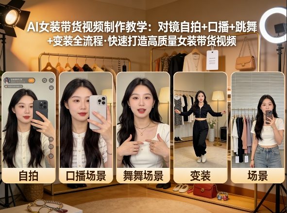 AI女装带货视频制作教学，对镜自拍、口播、跳舞、变装全流程，快速打造高质量女装带货视频-网创项目总站