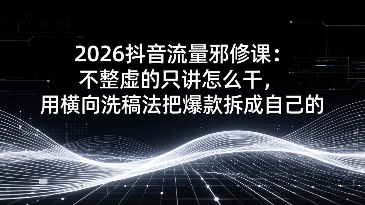 2026抖音流量邪修课：不整虚的只讲怎么干，用横向洗稿法把爆款拆成自己的-网创项目总站
