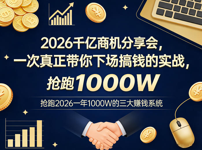 2026千亿商机分享会，一次真正带你下场搞钱的实战，抢跑2026一年1000W的三大賺钱系统-网创项目总站