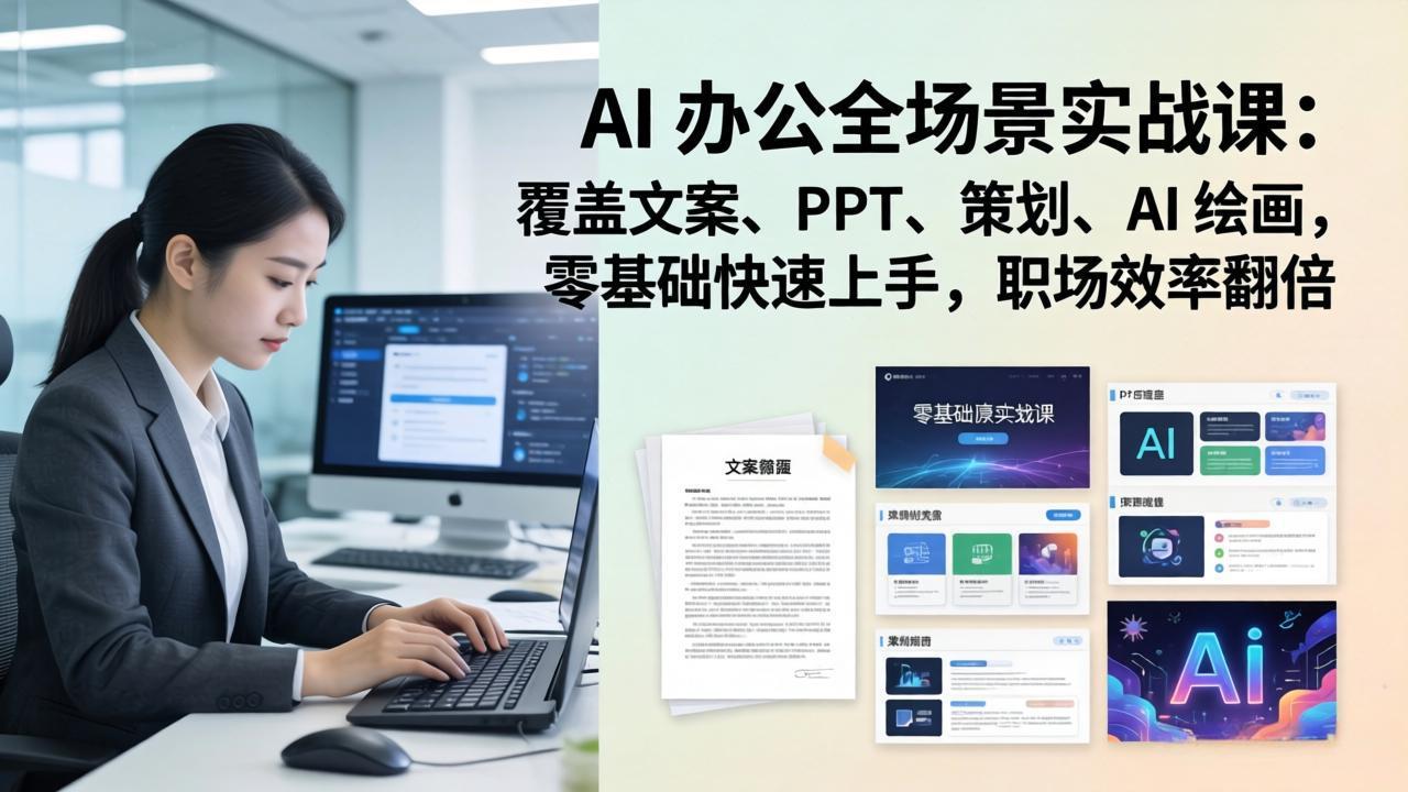 AI 办公全场景实战课：覆盖文案、PPT、策划、AI 绘画，零基础快速上手，职场效率翻倍-网创项目总站