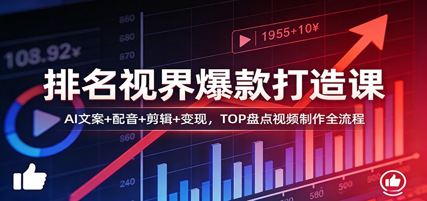 排名视界爆款打造课：AI文案+配音+剪辑+变现，TOP盘点视频制作全流程-网创项目总站