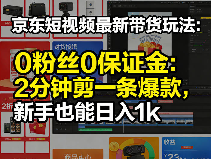 京东短视频最新带货玩法,0粉丝0保证金,2分钟剪一条爆款,新手也能日入1k+【揭秘】-网创项目总站