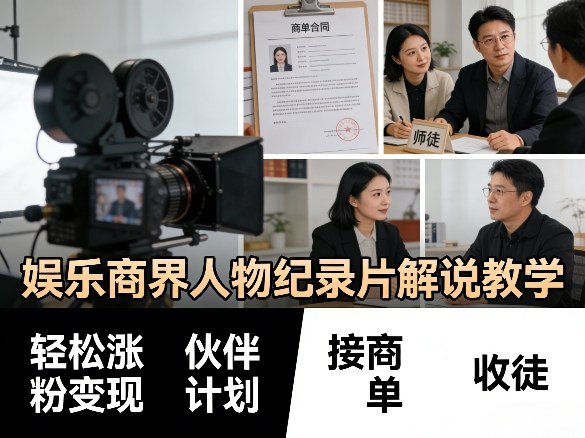 娱乐商界人物纪录片解说教学,轻松涨粉变现,伙伴计划,接商单,收徒等-网创项目总站