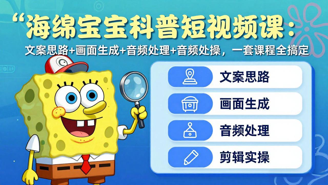 海绵宝宝科普短视频课：文案思路+画面生成+音频处理+剪辑实操，一套课程全搞定-网创项目总站