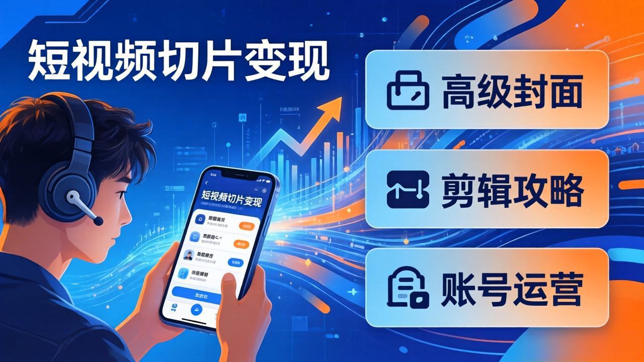 短视频切片变现速成班2.0：高级封面+剪辑攻略+账号运营，0基础小白快速入局副业-网创项目总站
