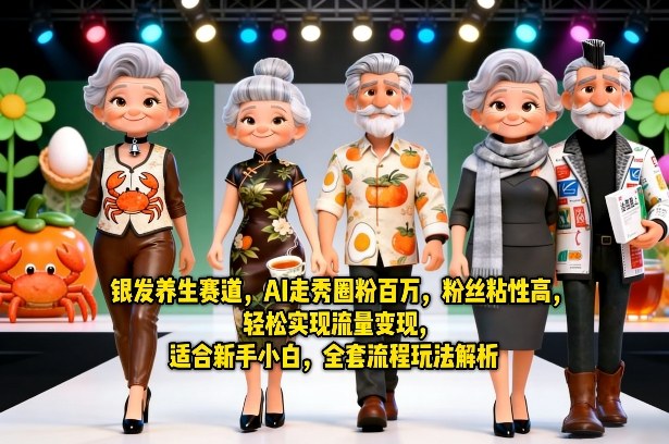 银发养生赛道,AI走秀圈粉百万,粉丝粘性高,轻松实现流量变现,适合新手小白,全套流程玩法解析-网创项目总站