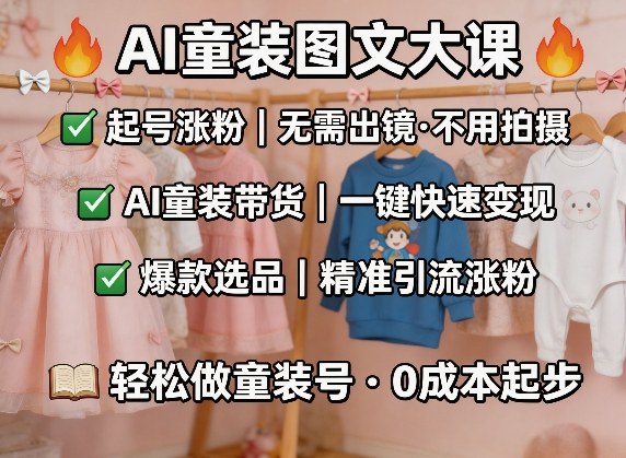 AI童装图文剪辑,某社群童装图文大课,起号涨粉、AI童装带货、爆款选品,无需出镜和拍摄-网创项目总站