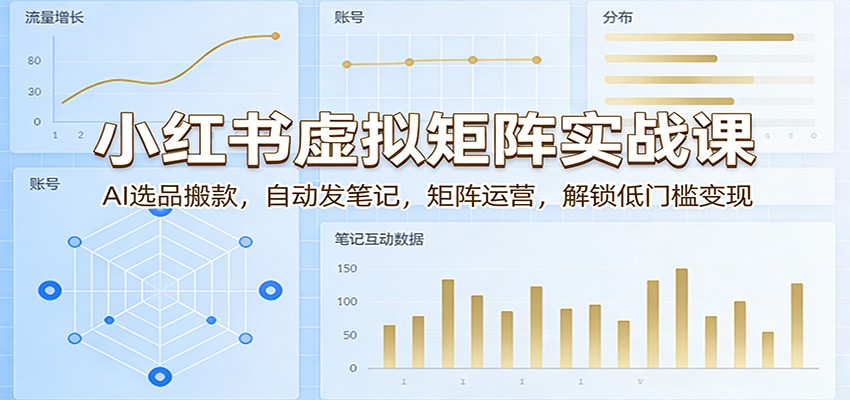 小红书虚拟矩阵实战课:AI选品搬款,自动发笔记,矩阵运营,解锁低门槛变现-网创项目总站