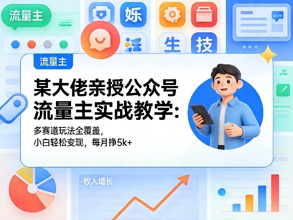 某大佬亲授公众号流量主实战教学:多赛道玩法全覆盖,小白轻松变现,每月多挣5k+-网创项目总站