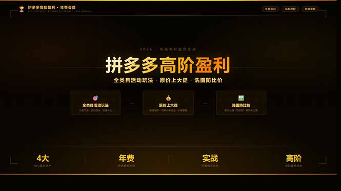 拼多多高阶盈利年费会员：全类目活动玩法、原价上大促、洗图防比价等核心盈利技术(更新26年3月-网创项目总站