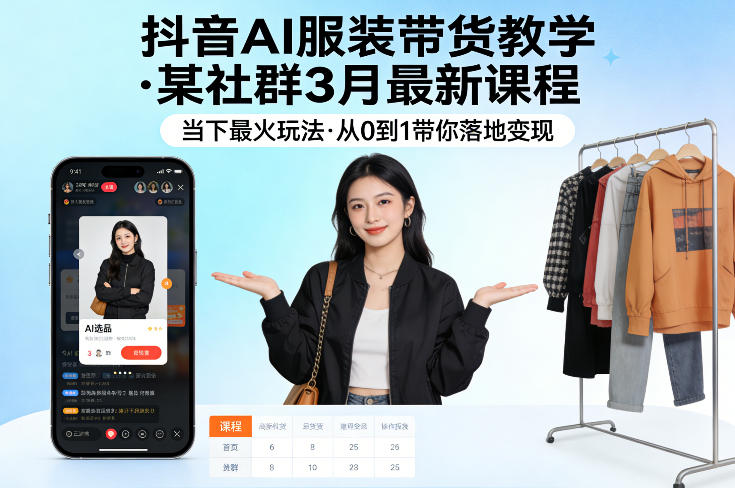 抖音AI服装带货教学，某社群3月最新课程，当下最火玩法，从0到1带你落地变现-网创项目总站