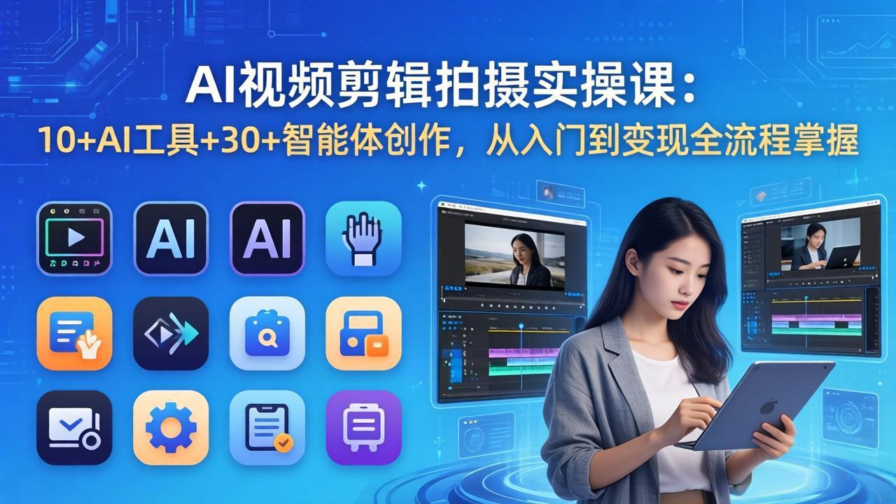 AI 视频剪辑拍摄实操课：10+AI工具+30+智能体创作，从入门到变现全流程掌握-网创项目总站