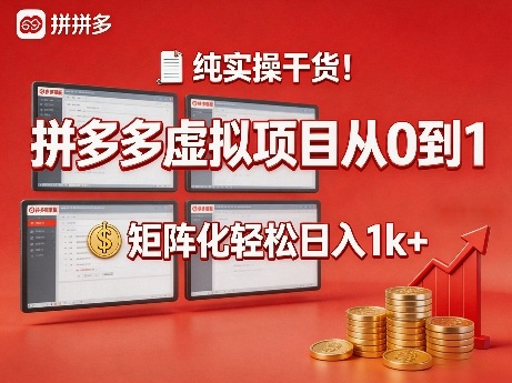 纯实操干货！拼多多虚拟项目从0到1，矩阵化轻松日入1k+【揭秘】-网创项目总站