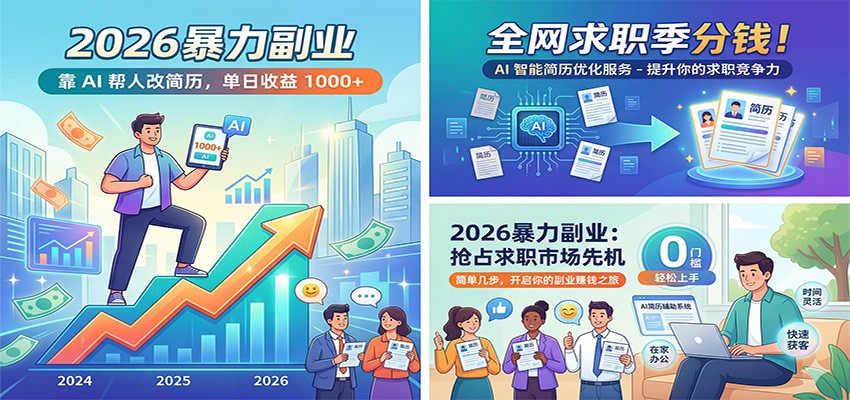 2026暴力副业:靠AI帮人改简历,单日收益1000+,全网求职季分钱-网创项目总站