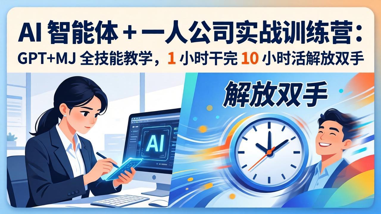 AI 智能体 + 一人公司实战训练营:GPT+MJ 全技能教学,1 小时干完 10 小时活解放双手-网创项目总站