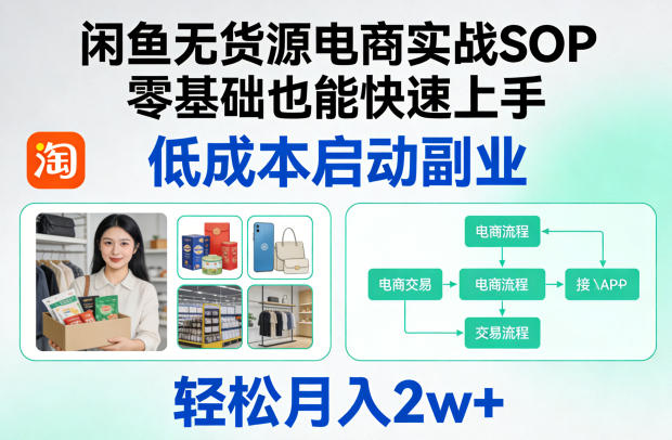闲鱼无货源电商实战SOP,零基础也能快速上手,低成本启动副业,轻松月入2w+-网创项目总站