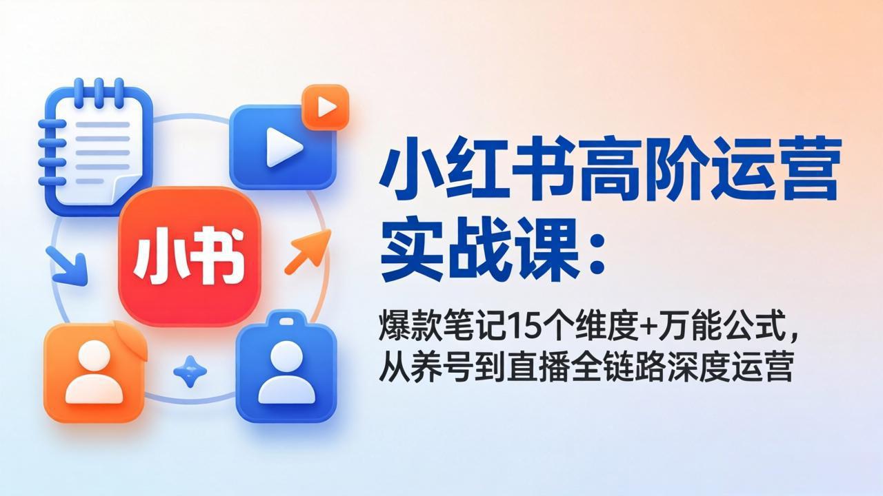 小红书高阶运营实战课：爆款笔记15个维度+万能公式，从养号到直播全链路深度运营-网创项目总站