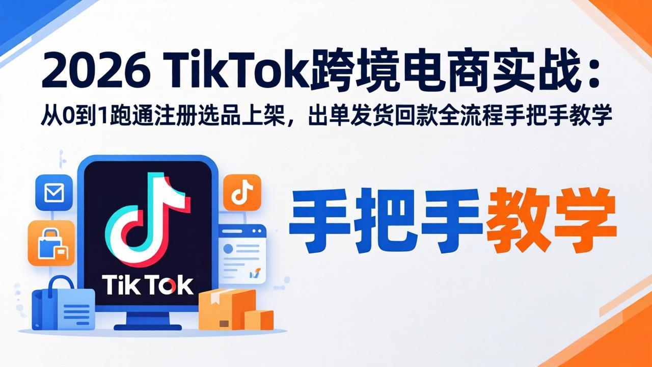 2026TikTok跨境电商实战：从0到1跑通注册选品上架，出单发货回款全流程手把手教学-网创项目总站